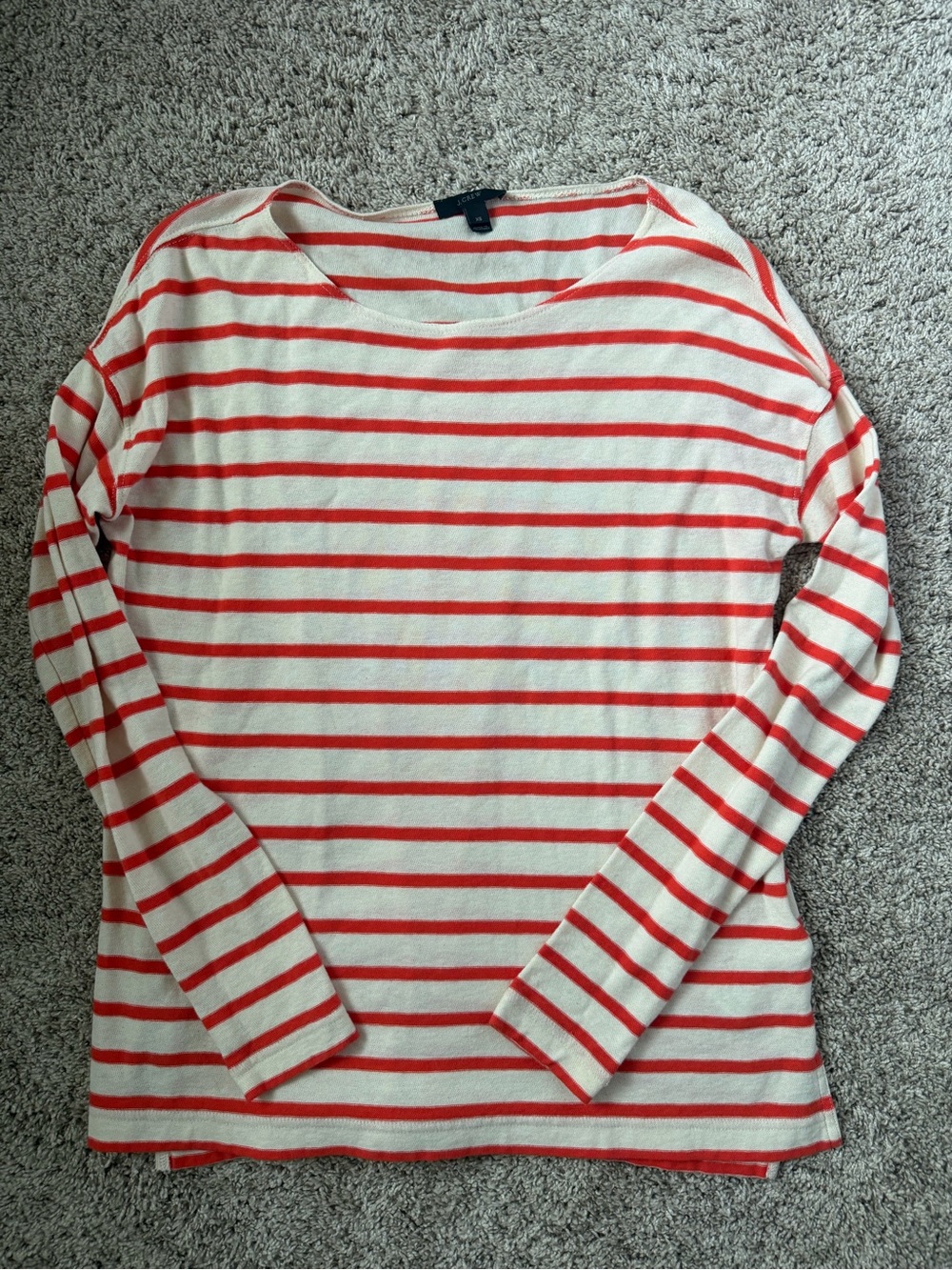 JCrew Striped Long-Sleeve Boatneck Top - orange/cream